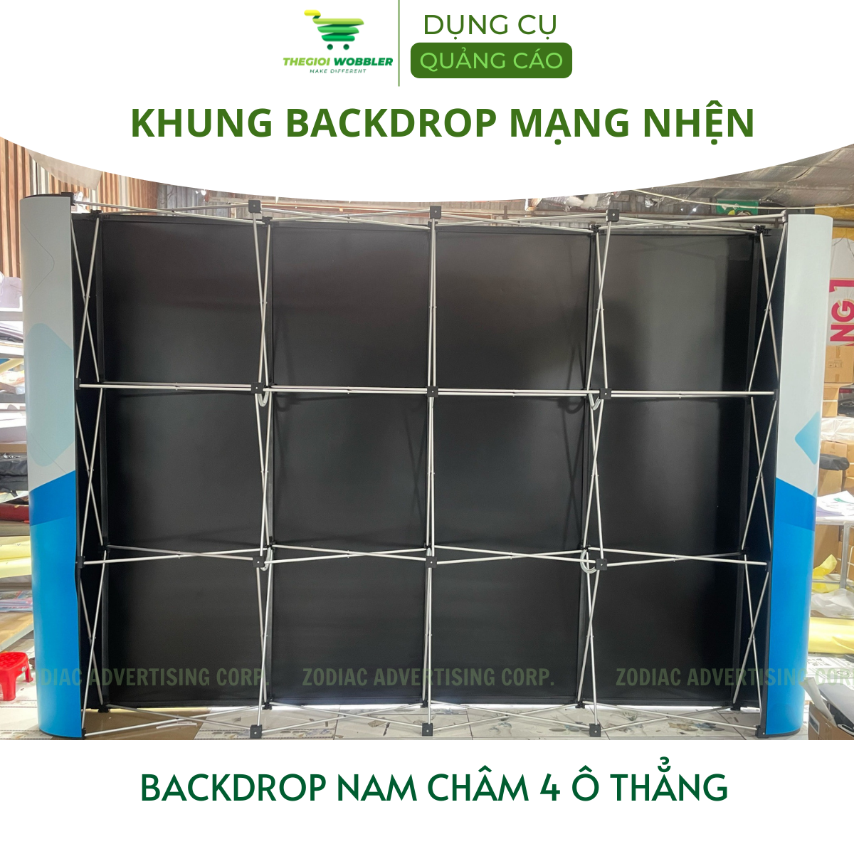 Khung backdrop mạng nhện, backdrop di động, khung sân khấu trong nhà, khung pop up, phông sân khấu Thegioi Wobbler, hợp kim nhôm cao cấp,backdrop nam châm, có móc cài (1B)
