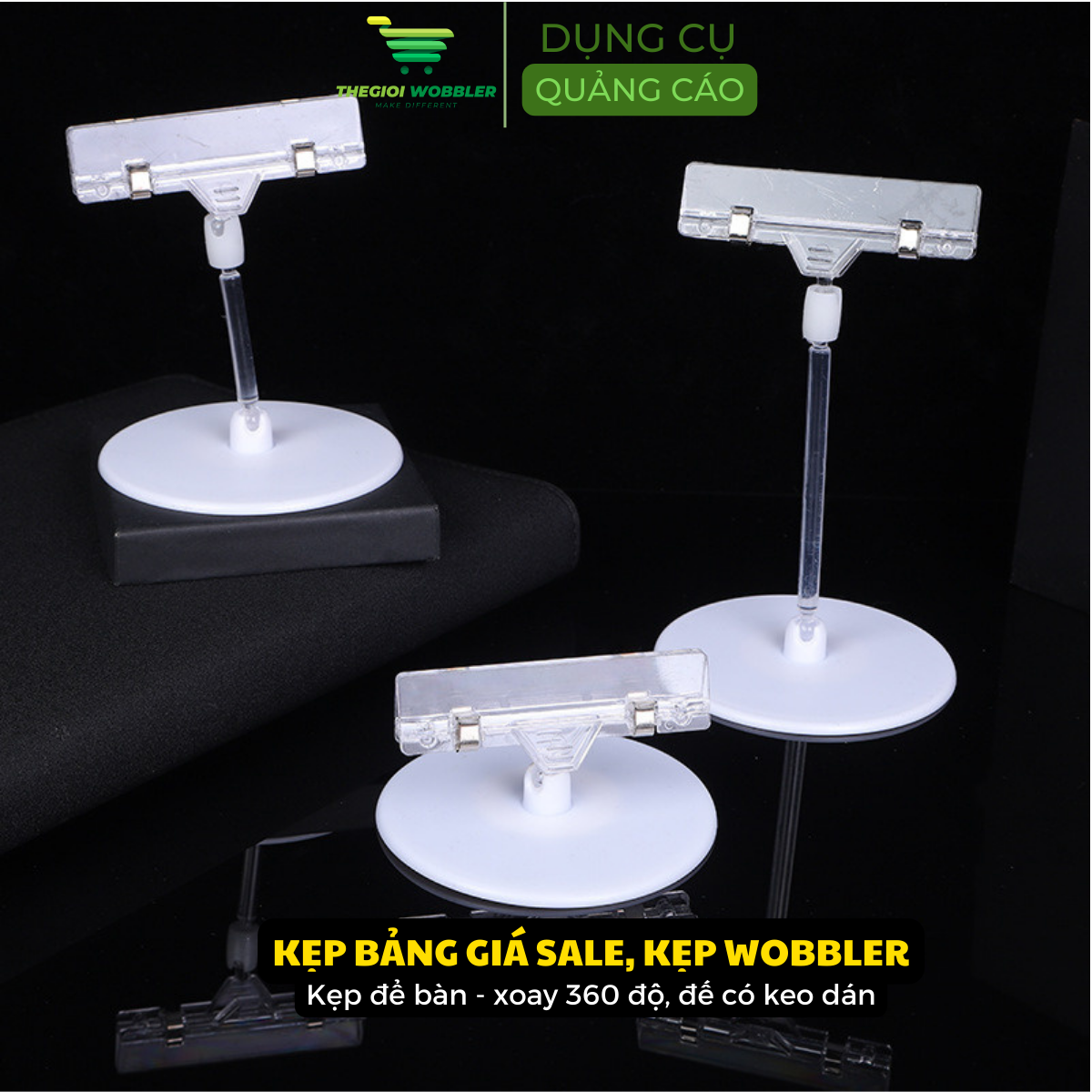 Kẹp bảng giá sale, kẹp wobbler, kẹp thẻ giá siêu thị, kẹp quảng cáo Thegioi Wobbler xoay 360 độ, đa năng kẹp được nhiều loại bảng giá khác nhau (8)