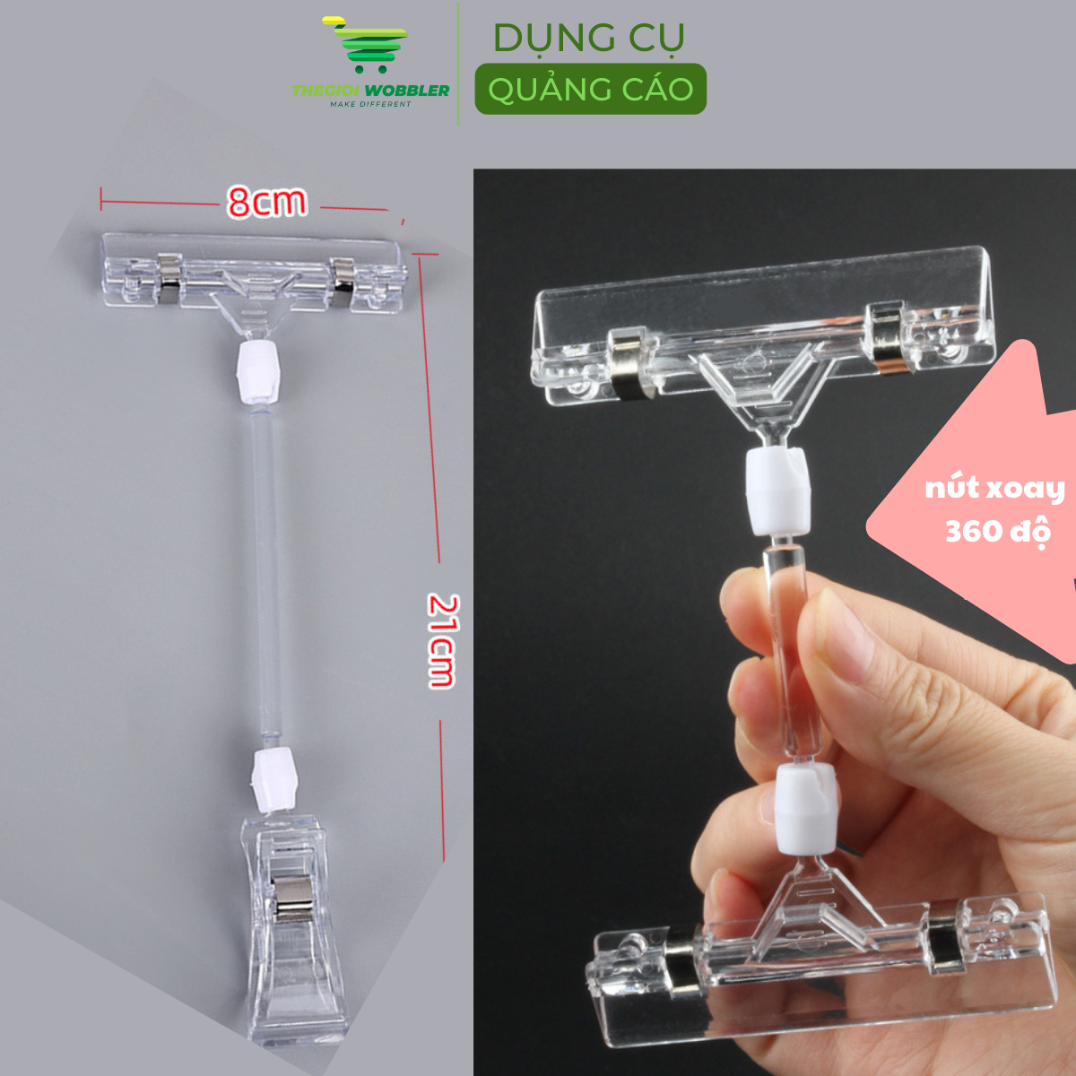 Kẹp bảng giá sale, kẹp wobbler, kẹp thẻ giá siêu thị thegioi wobbler xoay 360 độ (5)