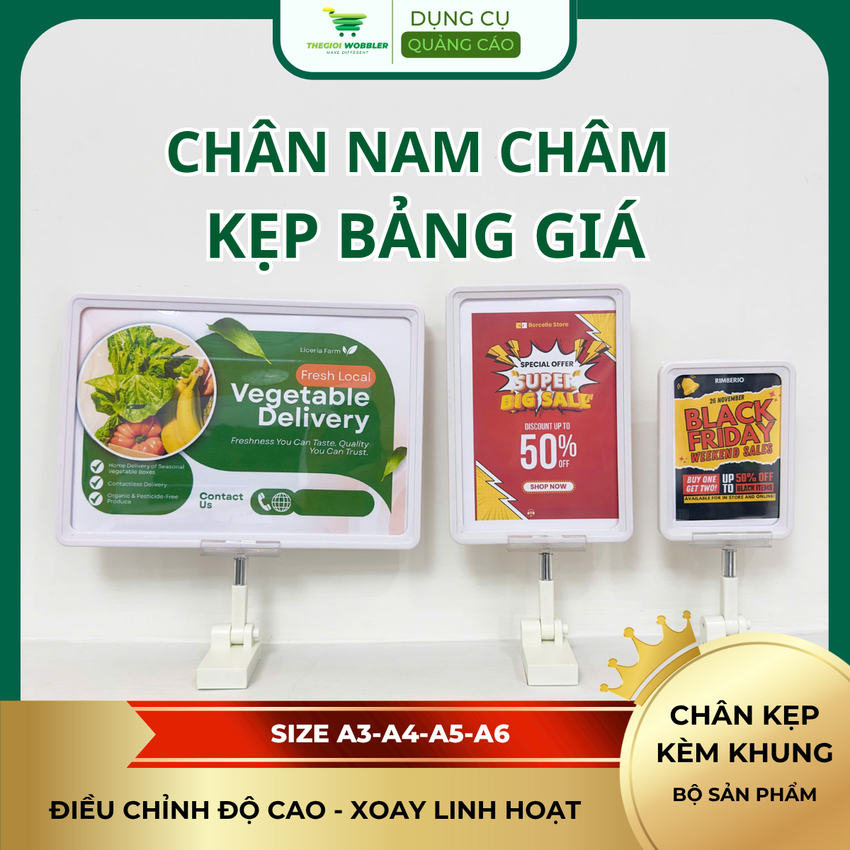 Chân đế nam châm kẹp bảng giá, khung bảng giá siêu thị, kẹp khung nhựa POP, kẹp bảng khuyến mãi , Thegioiwobbler, đa năng kẹp được nhiều size bảng giá khá (4)