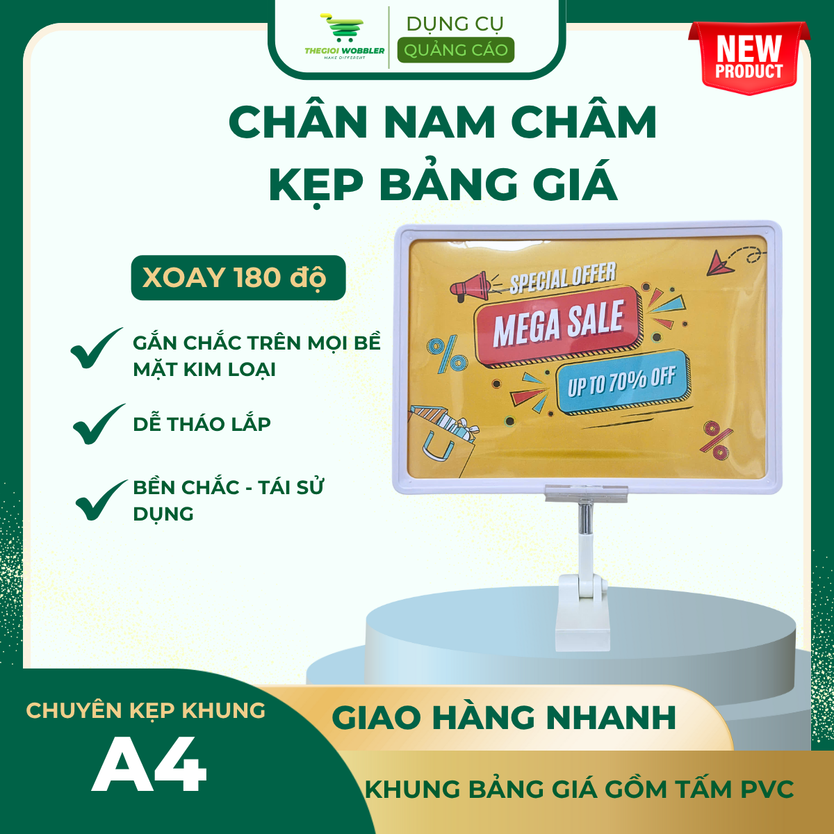 Chân đế nam châm kẹp bảng giá, khung bảng giá siêu thị, kẹp khung nhựa POP, kẹp bảng khuyến mãi , Thegioiwobbler, đa năng kẹp được nhiều size bảng giá khác (1)