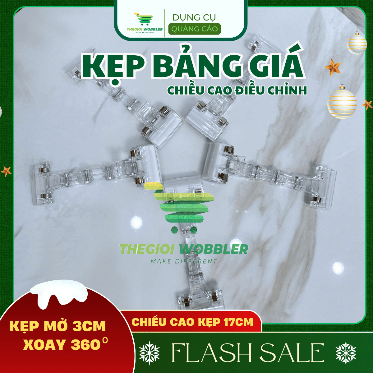 11_Kẹp bảng giá siêu thị, kẹp quảng cáo, kẹp giá sale Thegioi Wobbler, xoay 360 độ, màu trong suốt